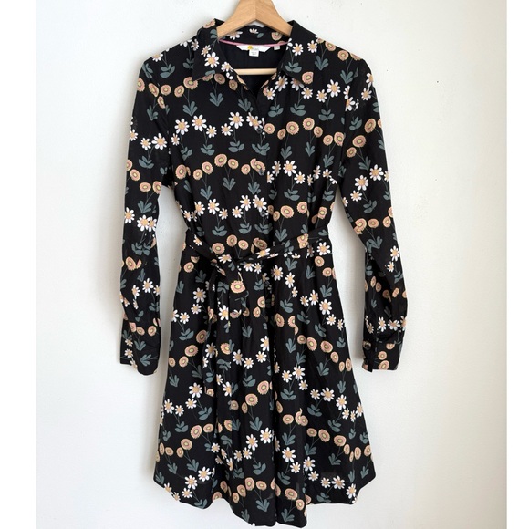 Boden Kitty Midi Shirt Dress  in Black with Delicate Daisy Flowers - Picture 7 of 10